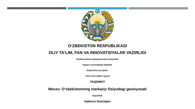 O'zbekistonning Markaziy Osiyodagi Geosiyosati