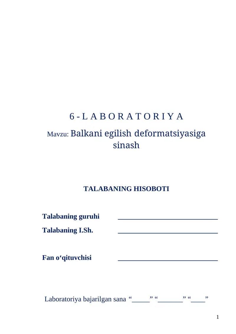 Balkani egilish deformatsiyasiga sinash laboratoriyasi