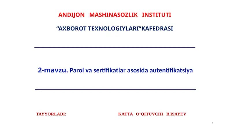 Parol va sertifikatlar asosida autentifikatsiya