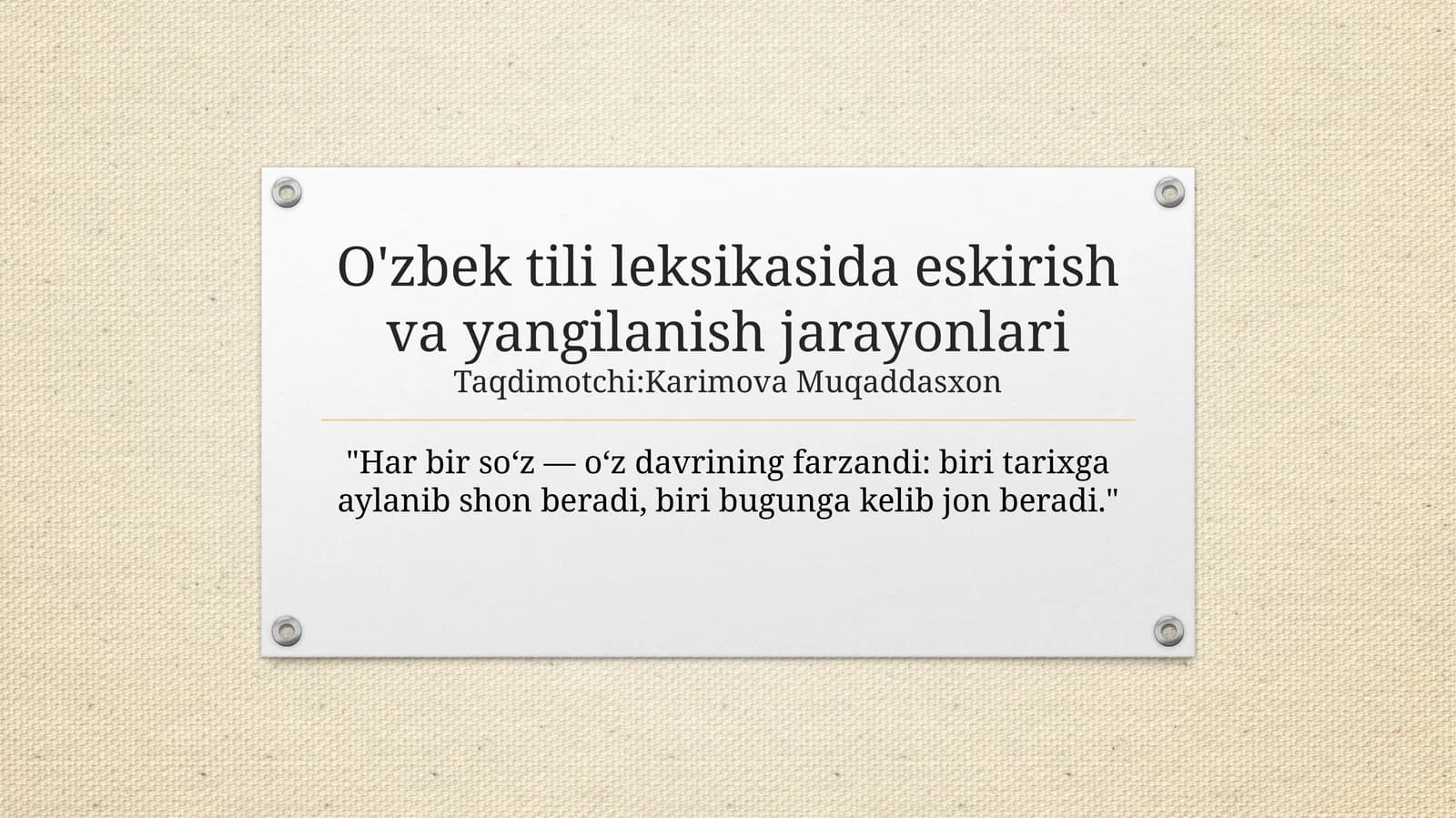 O'zbek tili leksikasida eskirish va yangilanish jarayonlari