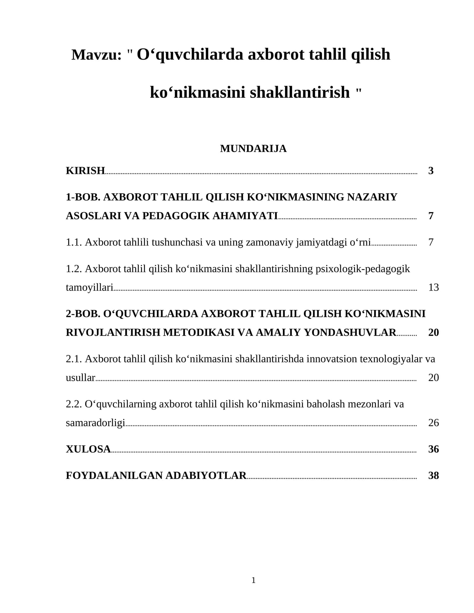 O‘quvchilarda axborot tahlil qilish ko‘nikmasini shakllantirish