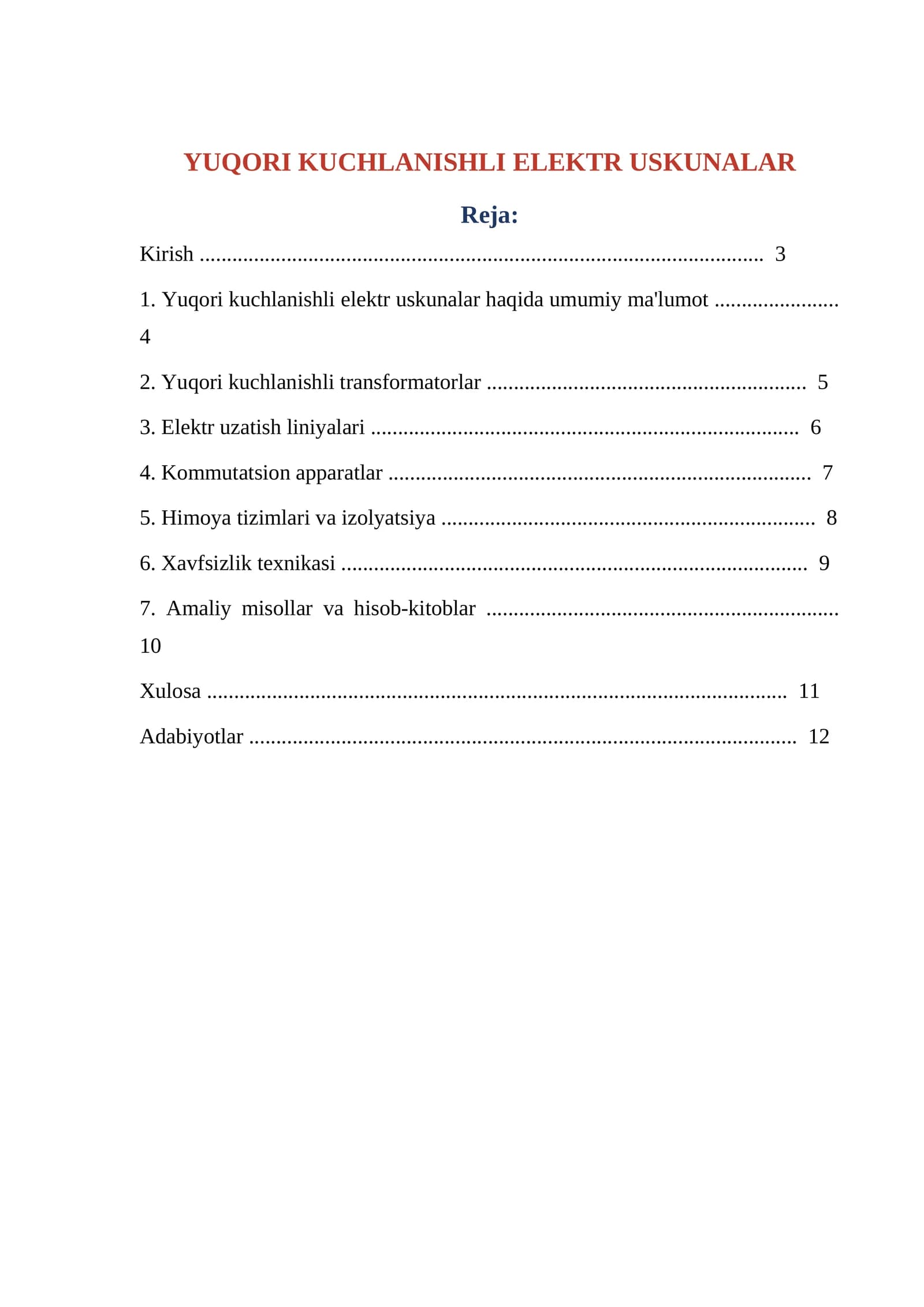 YUQORI KUCHLANISHLI ELEKTR USKUNALAR