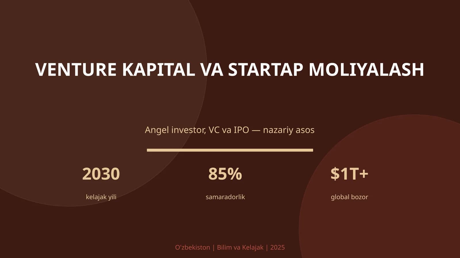 KIRISH: Venture kapital va startap moliyalash