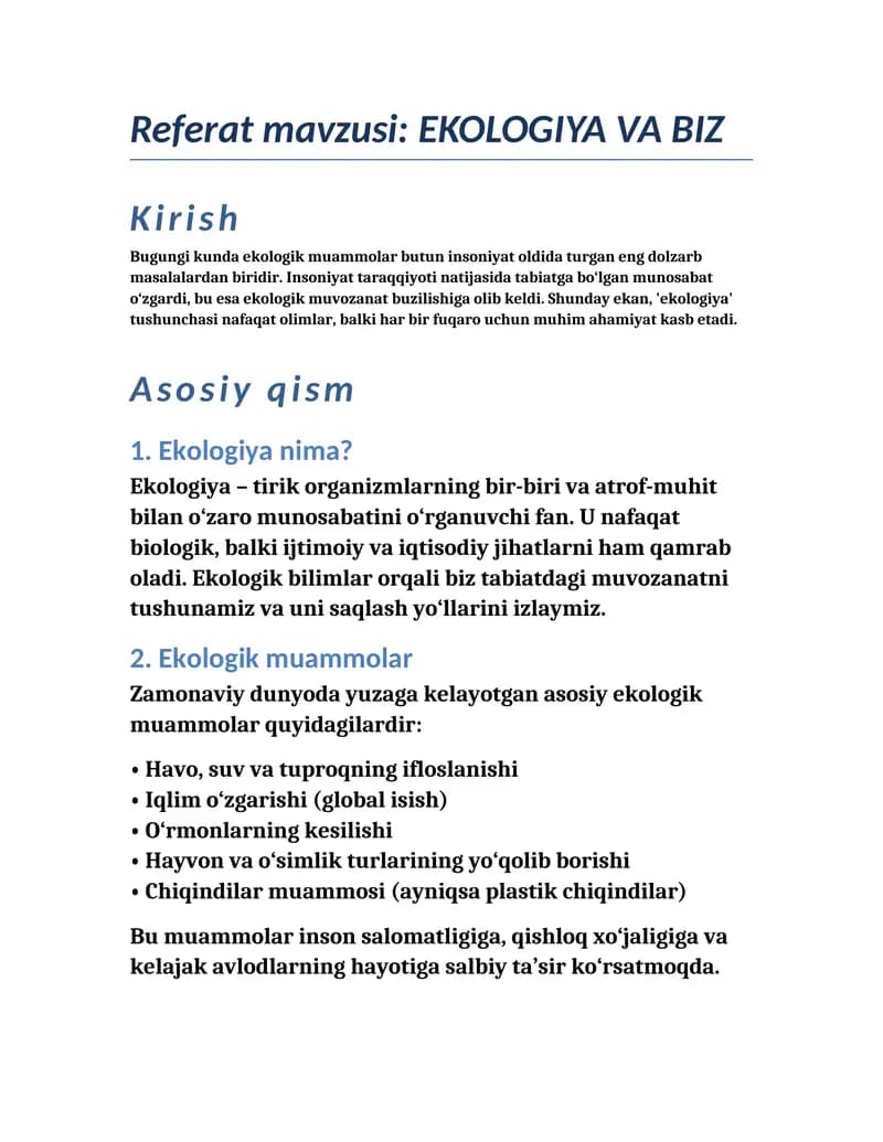 Ekologiya va biz