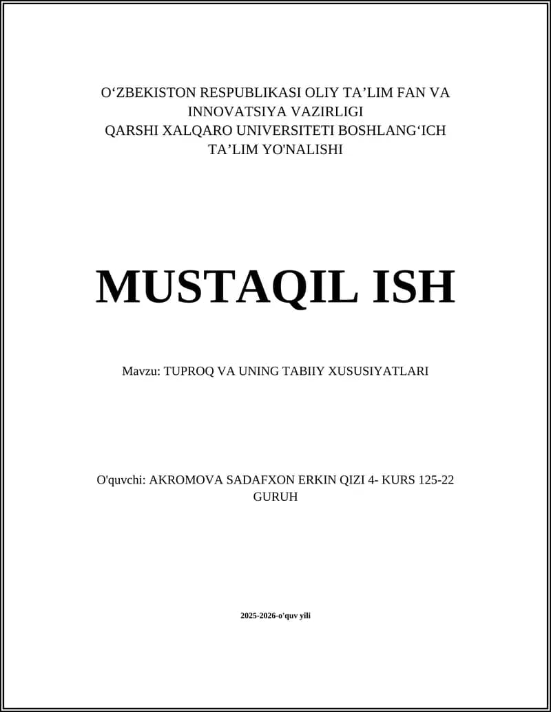 Tuproq va uning tabiiy xususiyatlari