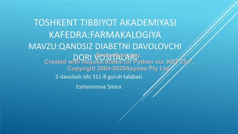 Qandsiz diabetni davolovchi dori vositalari