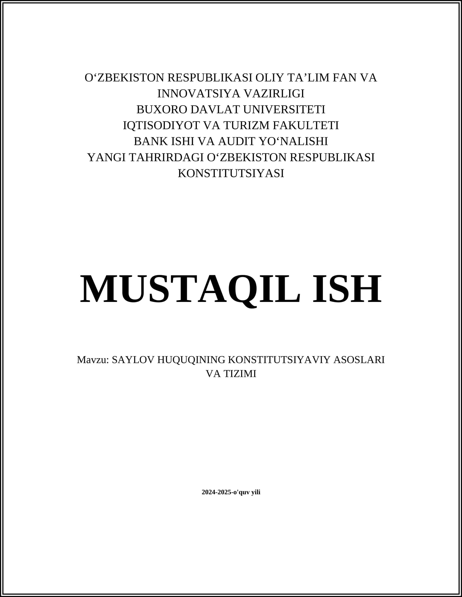 SAYLOV HUQUQINING KONSTITUTSIYAVIY ASOSLARI VA TIZIMI