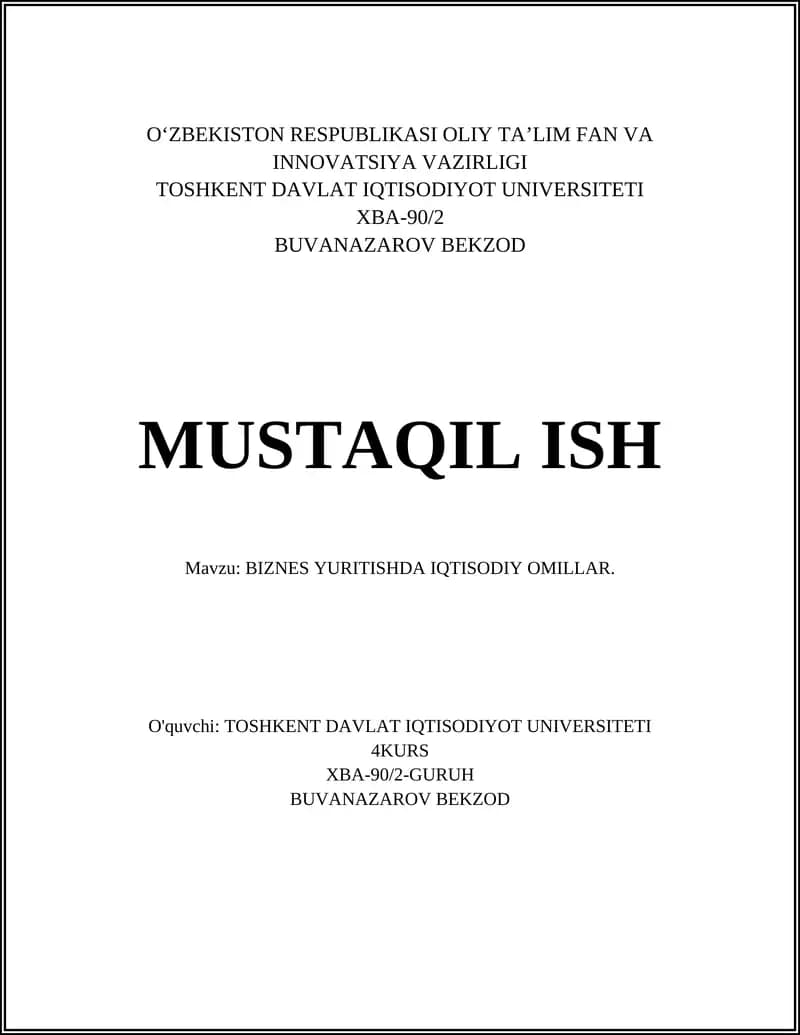 BIZNЕS YURITISHDА IQTISОDIY ОMILLАR