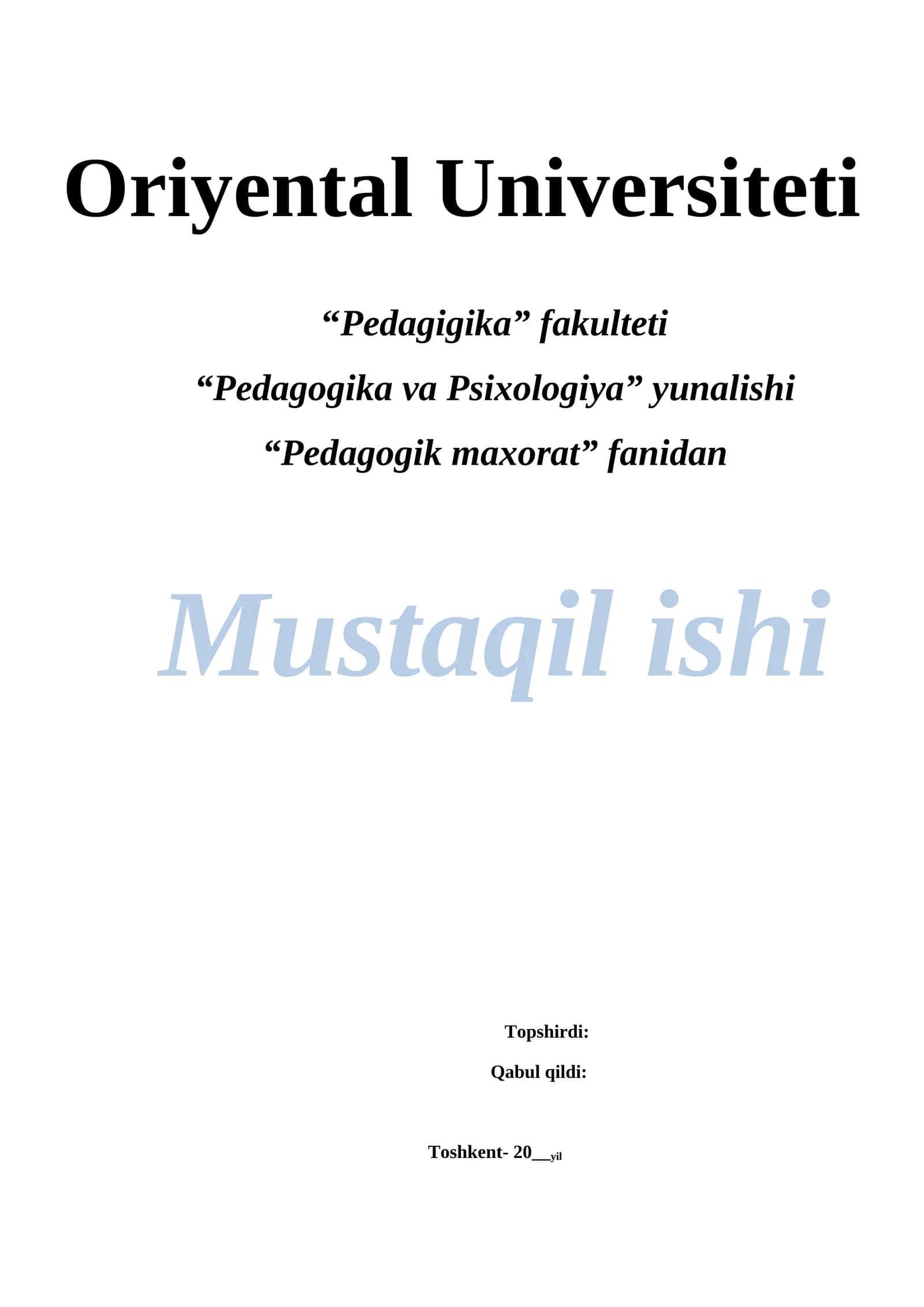 Kreativlikni Individual oshirish Pedagogik maxorat fanidan Mustaqil ishi