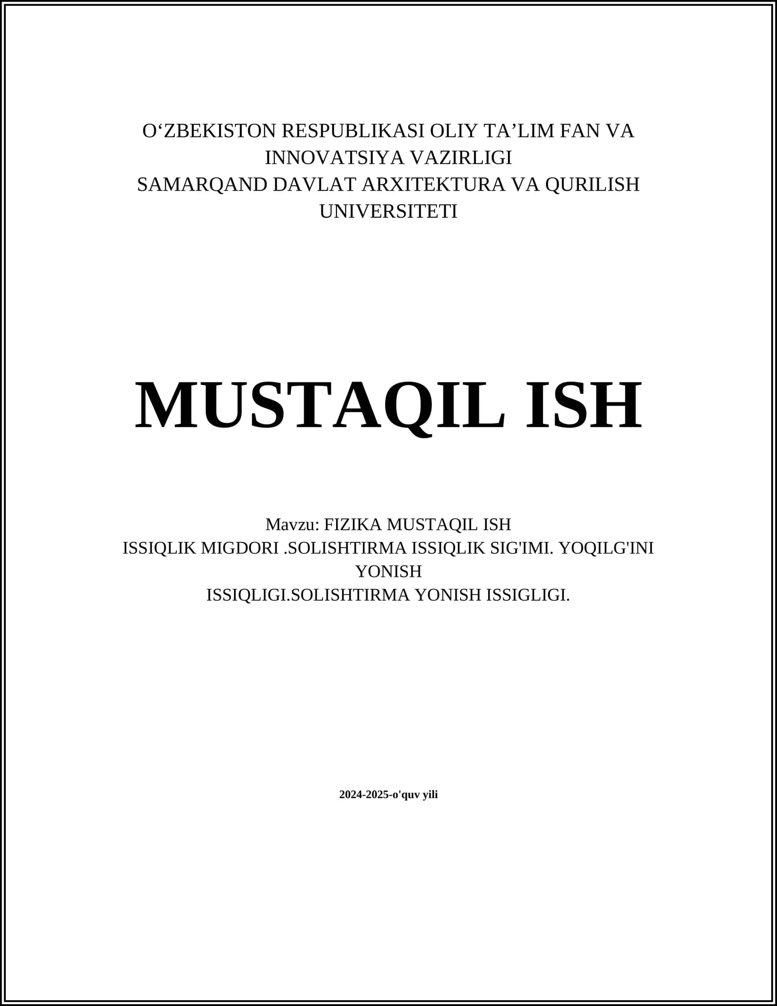 FIZIKA MUSTAQIL ISH
