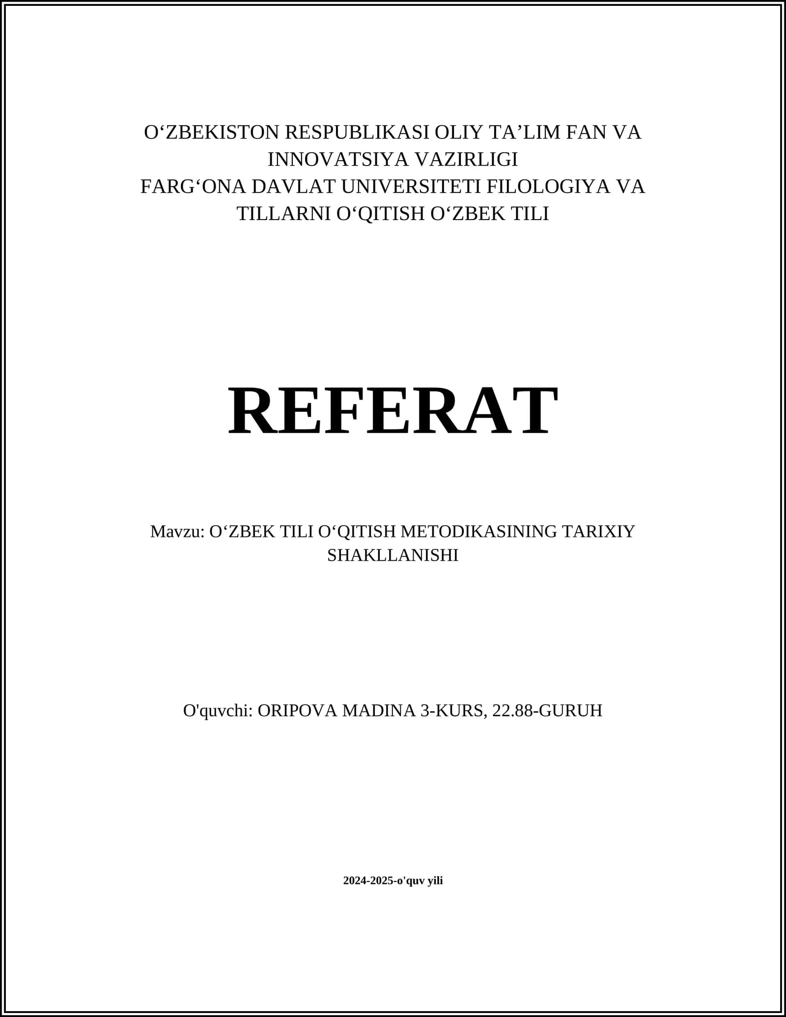 OʻZBEK TILI OʻQITISH METODIKASINING TARIXIY SHAKLLANISHI