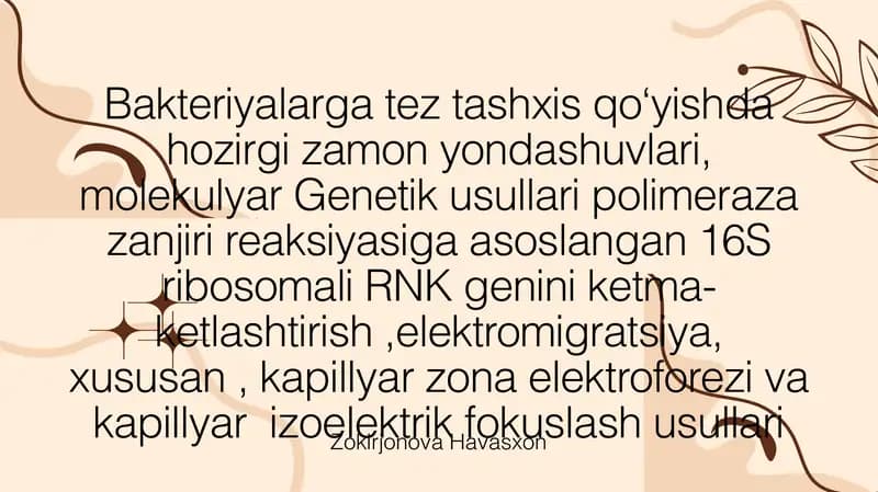 Bakteriyalarga tez tashxis qoʻyishda hozirgi zamon yondashuvlari, molekulyar Genetik usullari polime