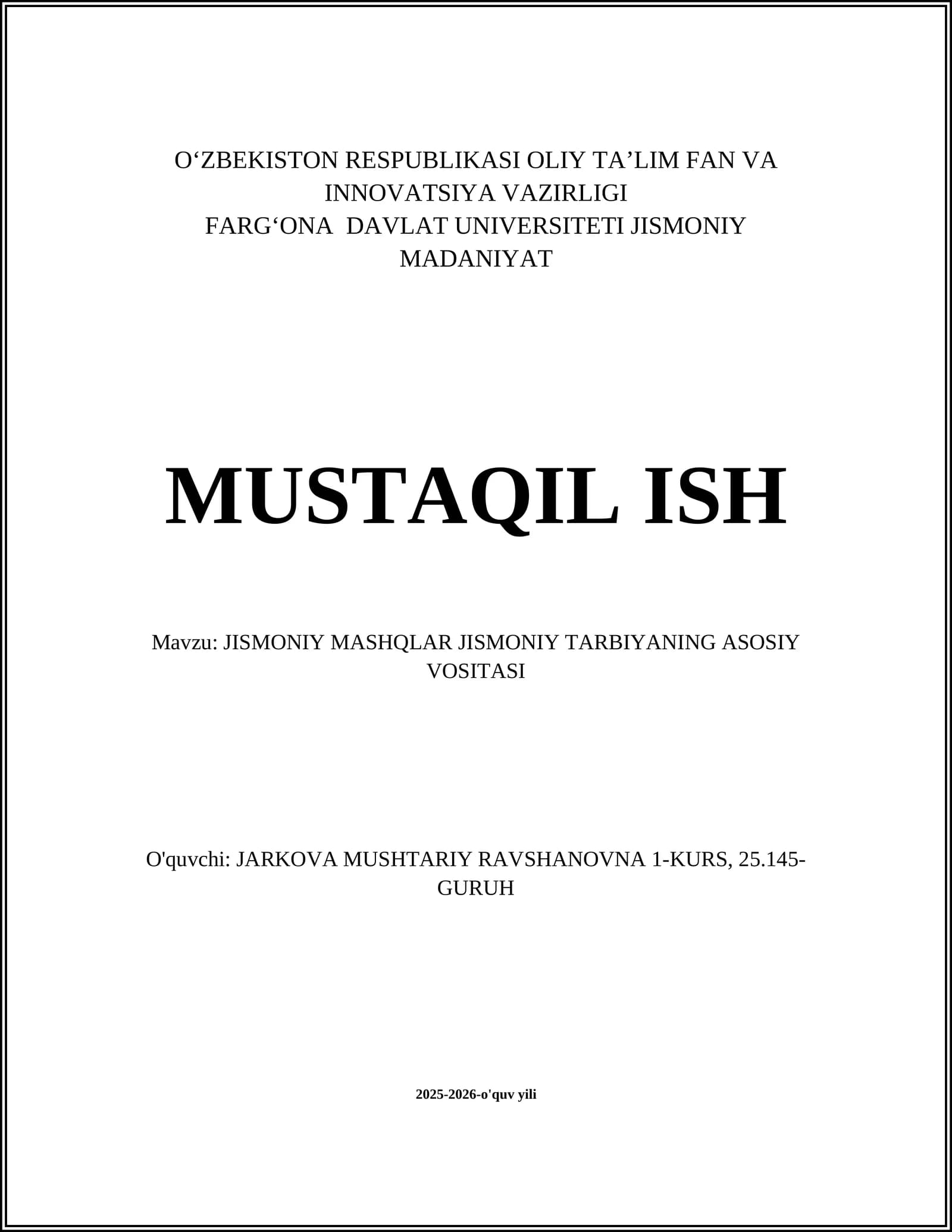 Jismoniy mashqlar tushunchasi va ahamiyati