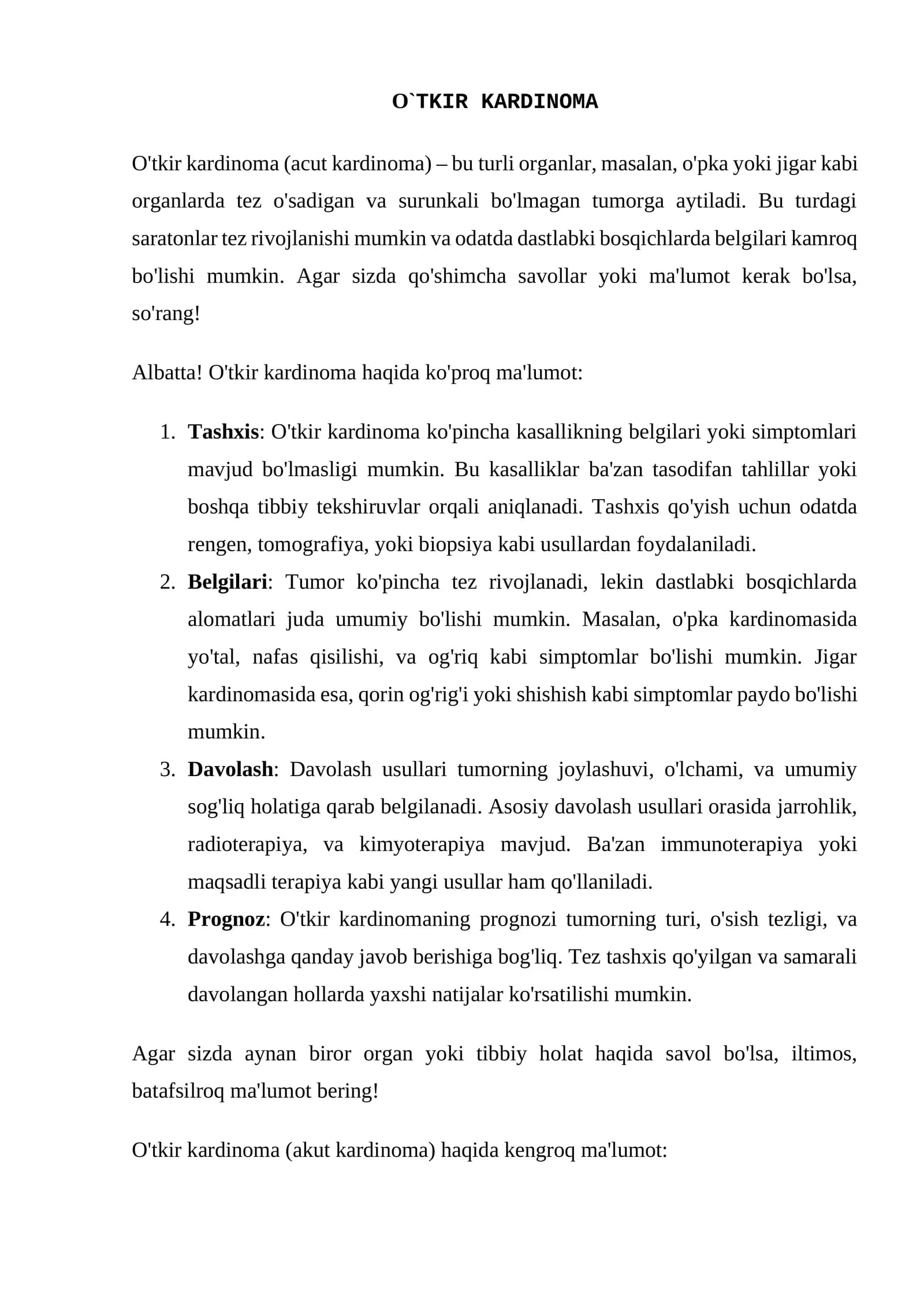 O`TKIR KARDINOMA