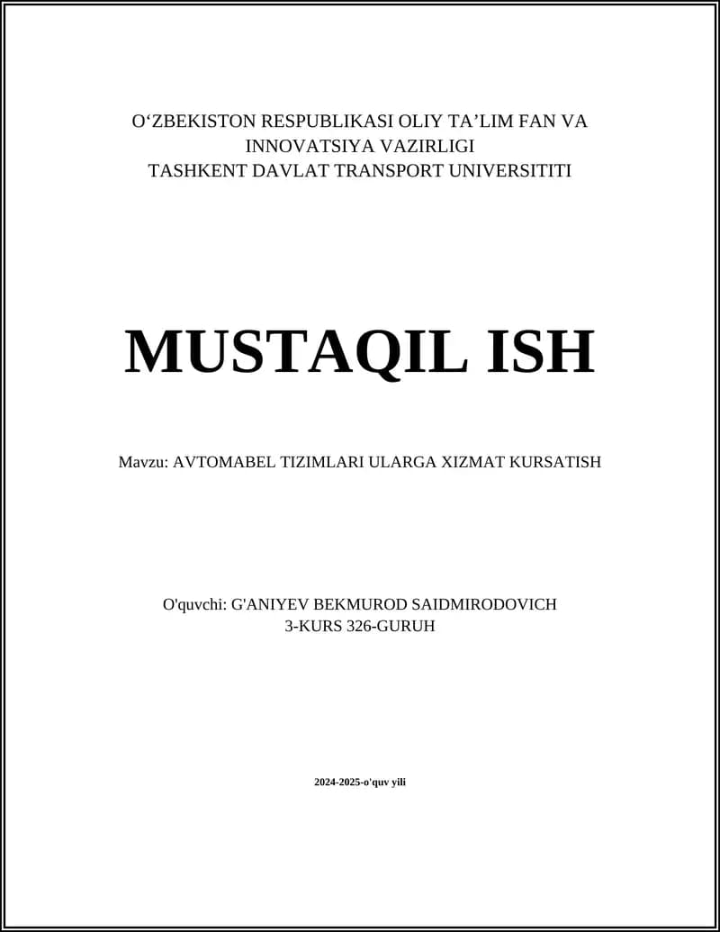 Avtomobil Mexanikasi Asoslari