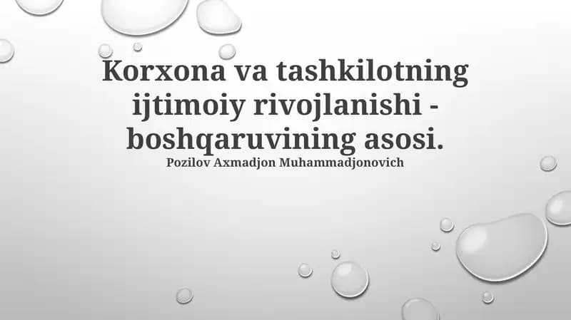 Korxona va Tashkilotning Ijtimoiy Rivojlanishi - Boshqaruvining Asosi