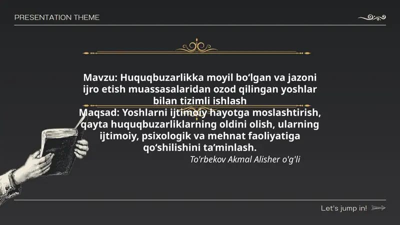 Huquqbuzarlikka moyil bo‘lgan va jazoni ijro etish muassasalaridan ozod qilingan yoshlar bilan tizimli ishlash