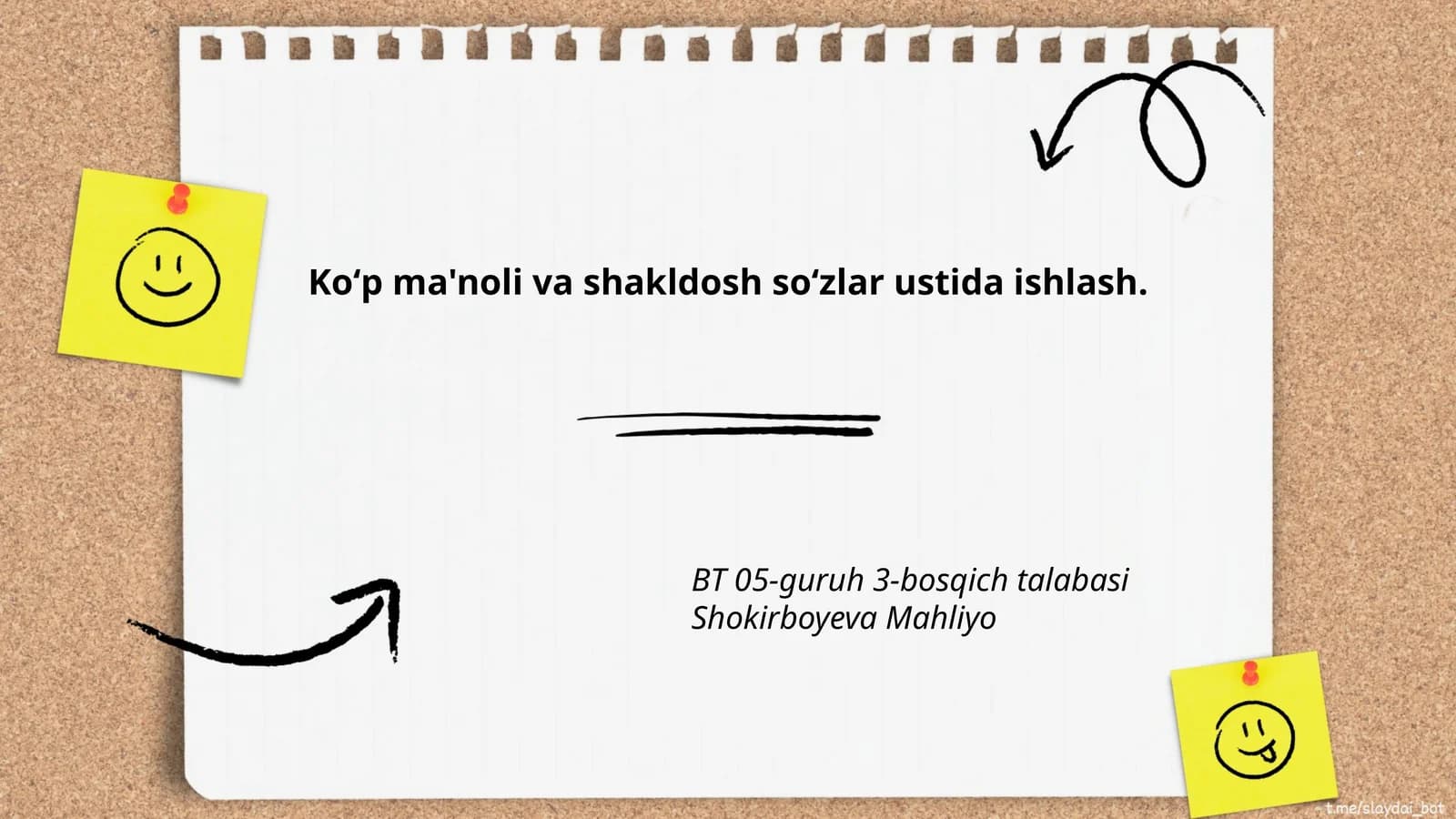 Koʻp ma'noli va shakldosh soʻzlar ustida ishlash
