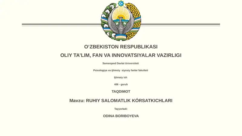 RUHIY SALOMATLIK KÓRSATKICHLARI