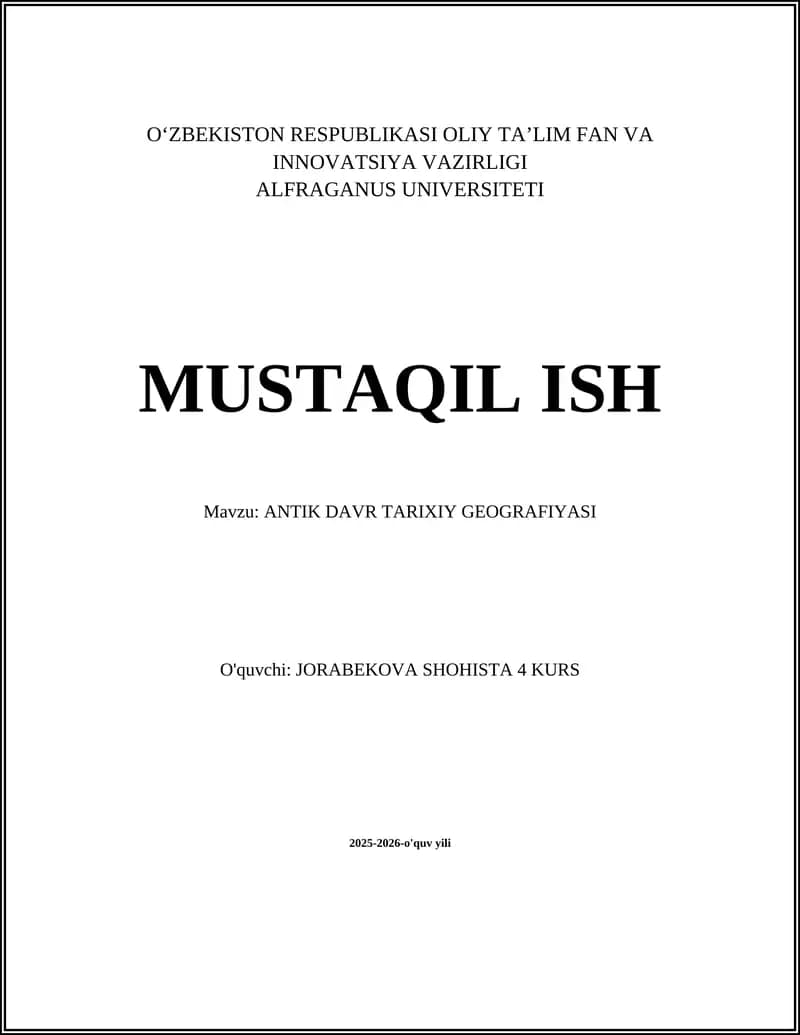 ANTIK DAVR TARIXIY GEOGRAFIYASI