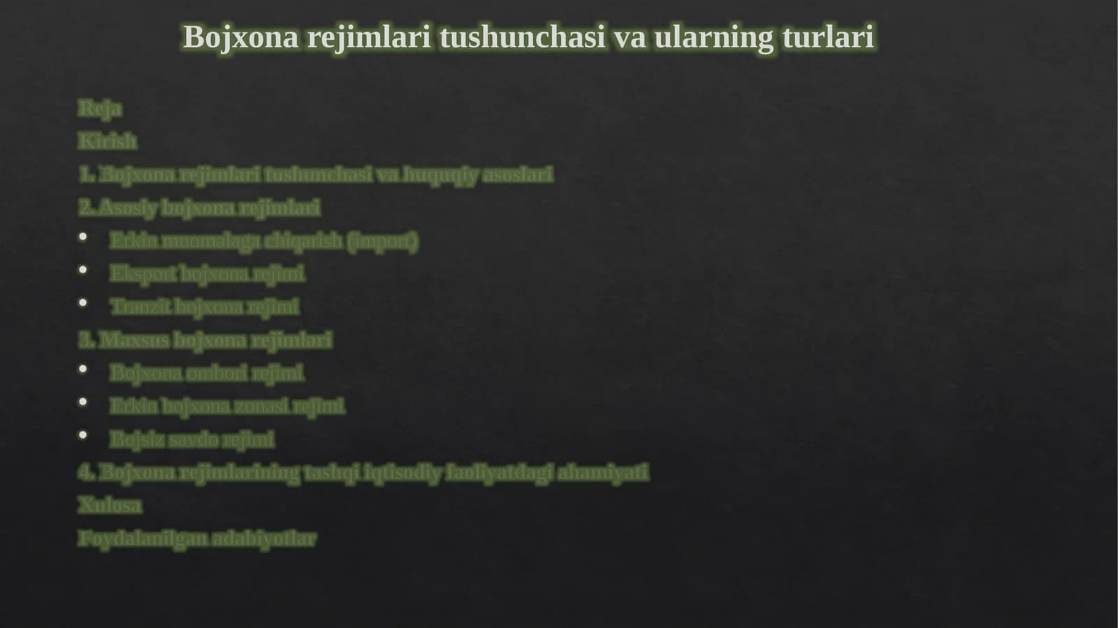 Bojxona rejimlari tushunchasi va ularning turlari