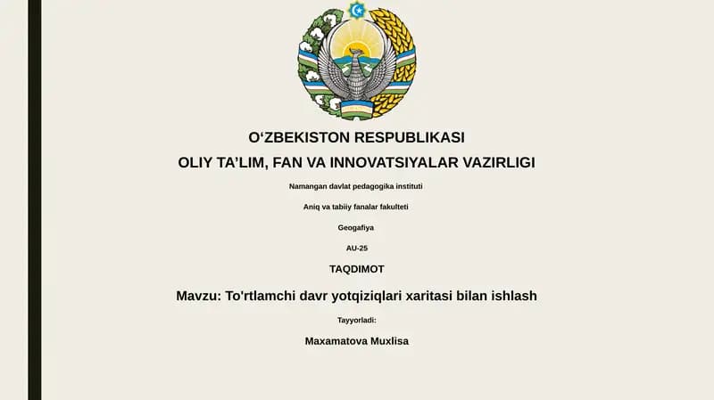 To'rtlamchi davr yotqiziqlari xaritasi bilan ishlash