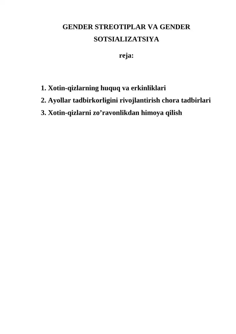 GENDER STREOTIPLAR VA GENDER SOTSIALIZATSIYA