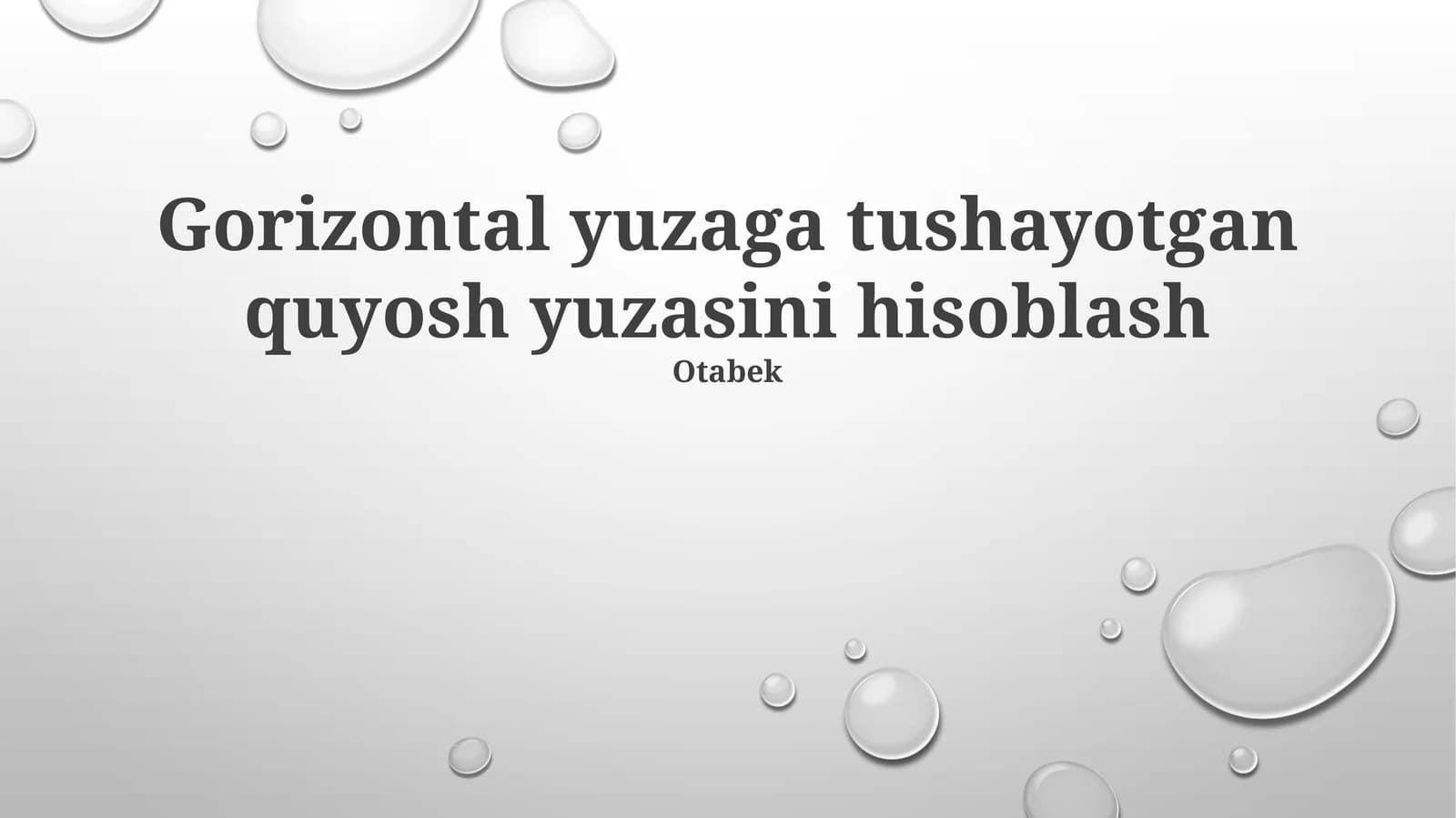 Gorizontal yuzaga tushayotgan quyosh yuzasini hisoblash
