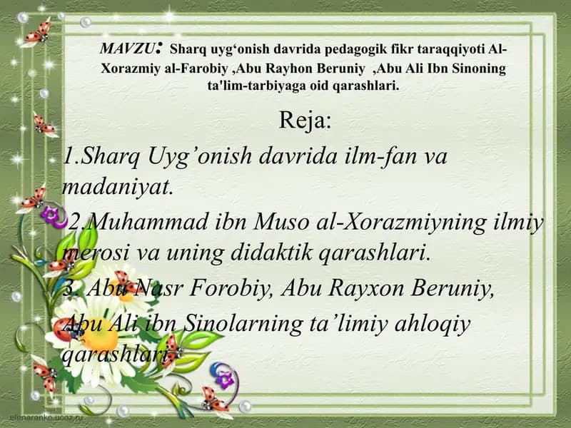 Sharq Uyg’onish davri pedagogik fikr taraqqiyoti