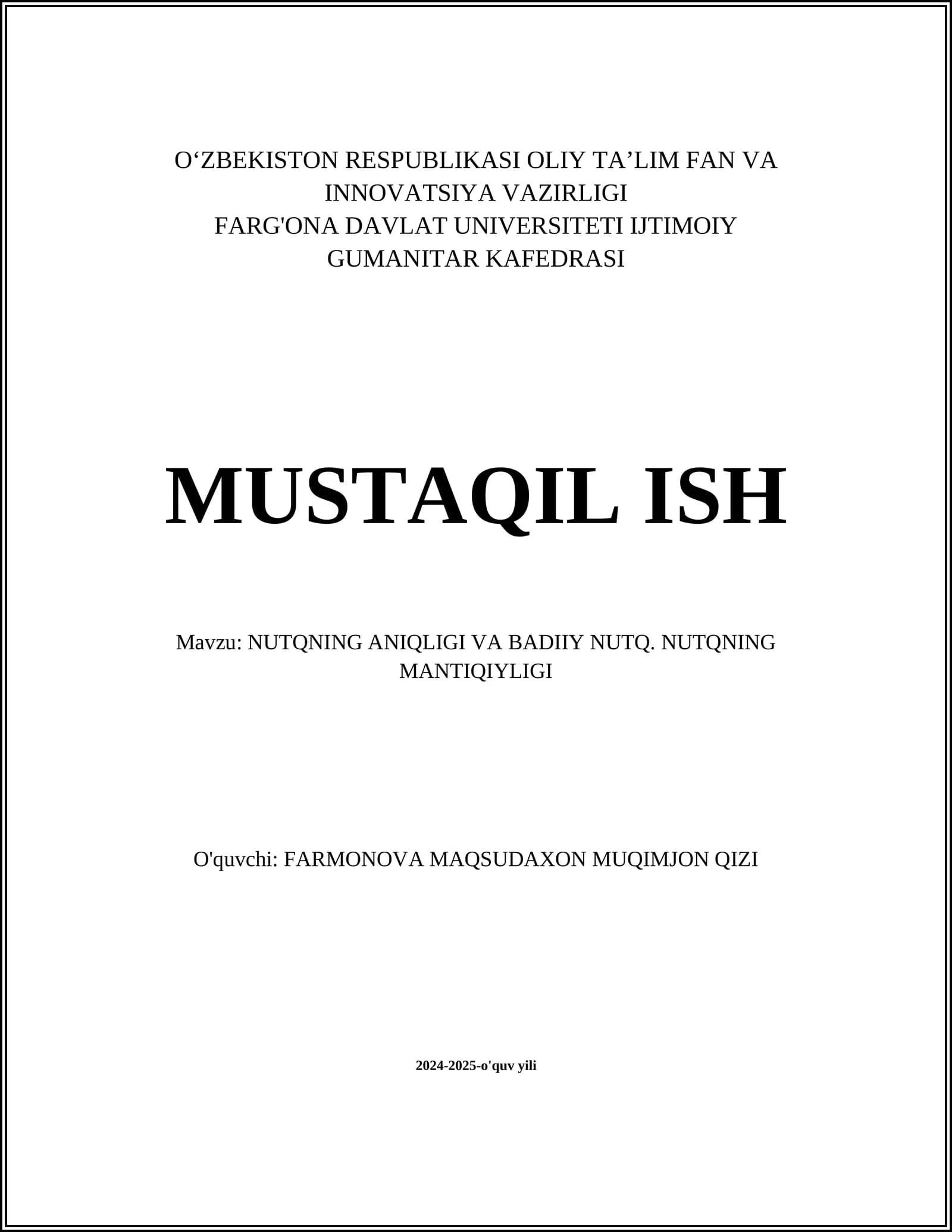 NUTQNING ANIQLIGI VA BADIIY NUTQ. NUTQNING MANTIQIYLIGI