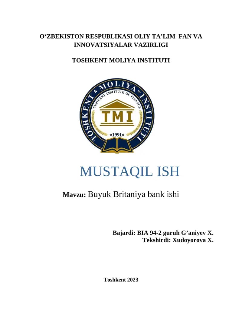 Buyuk Britaniya bank ishi