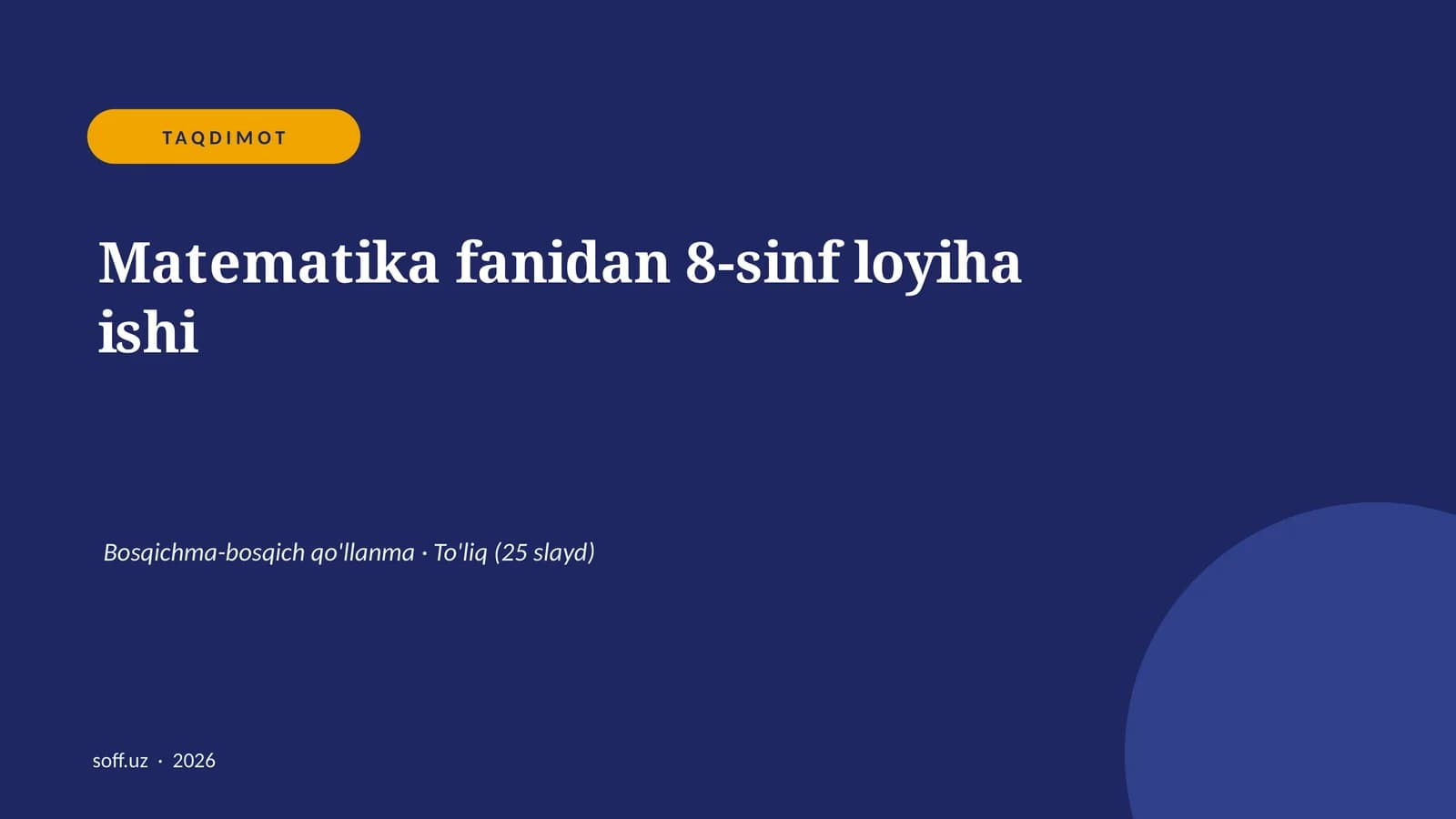 Matematika fanidan 8-sinf loyiha ishi