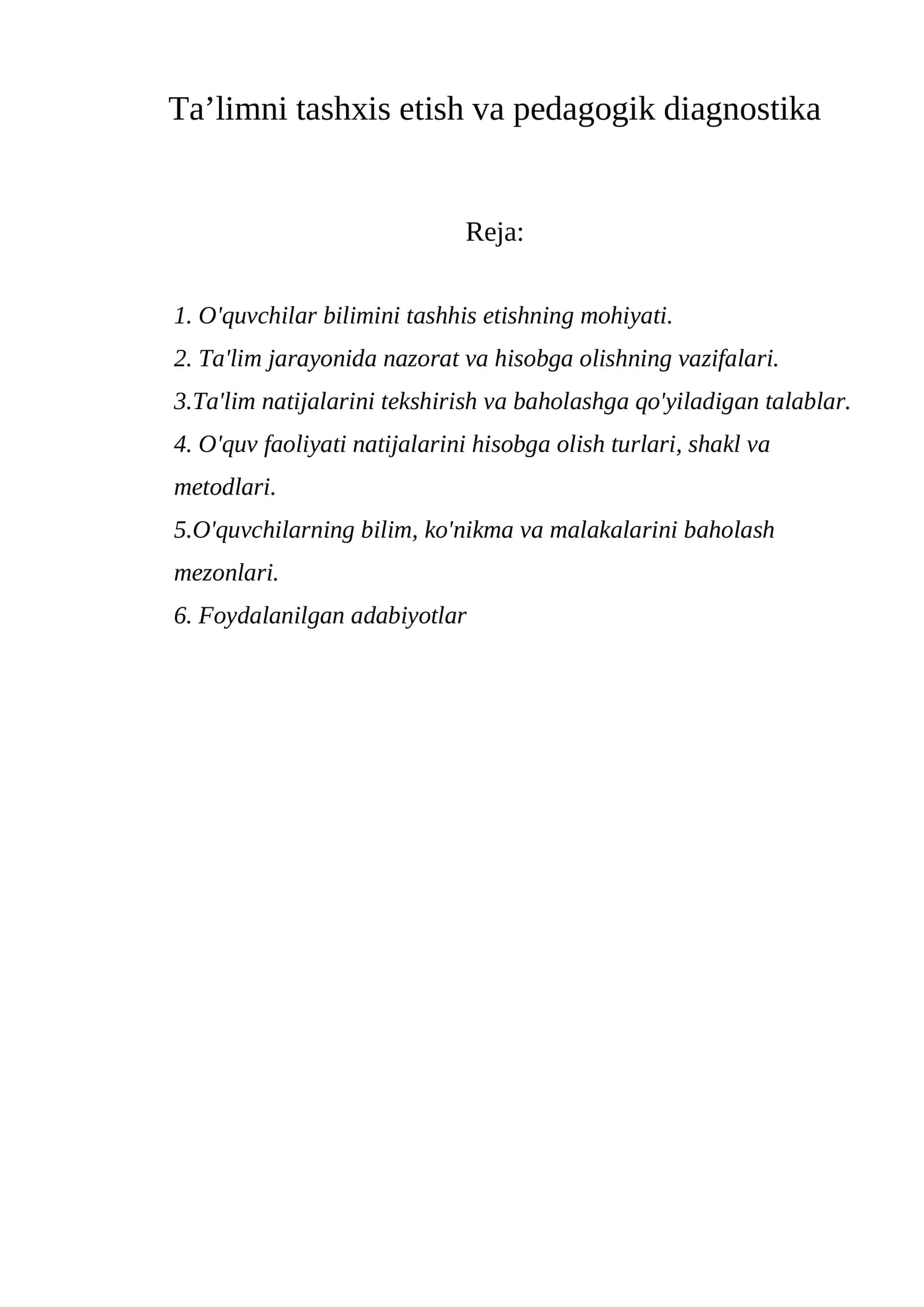 Ta’limni tashxis etish va pedagogik diagnostika