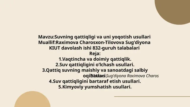 Suvning qattiqligi va uni yoqotish usullari