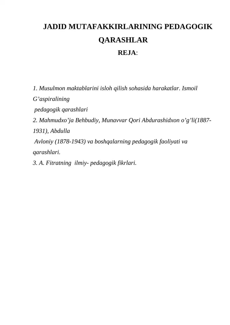 Jadid Mutafakkirlarining Pedagogik Qarashlari