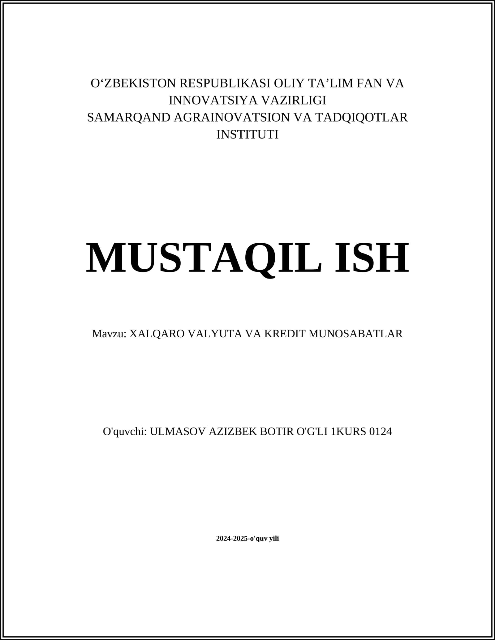 Xalqaro Valyuta va Kredit Munosabatlar