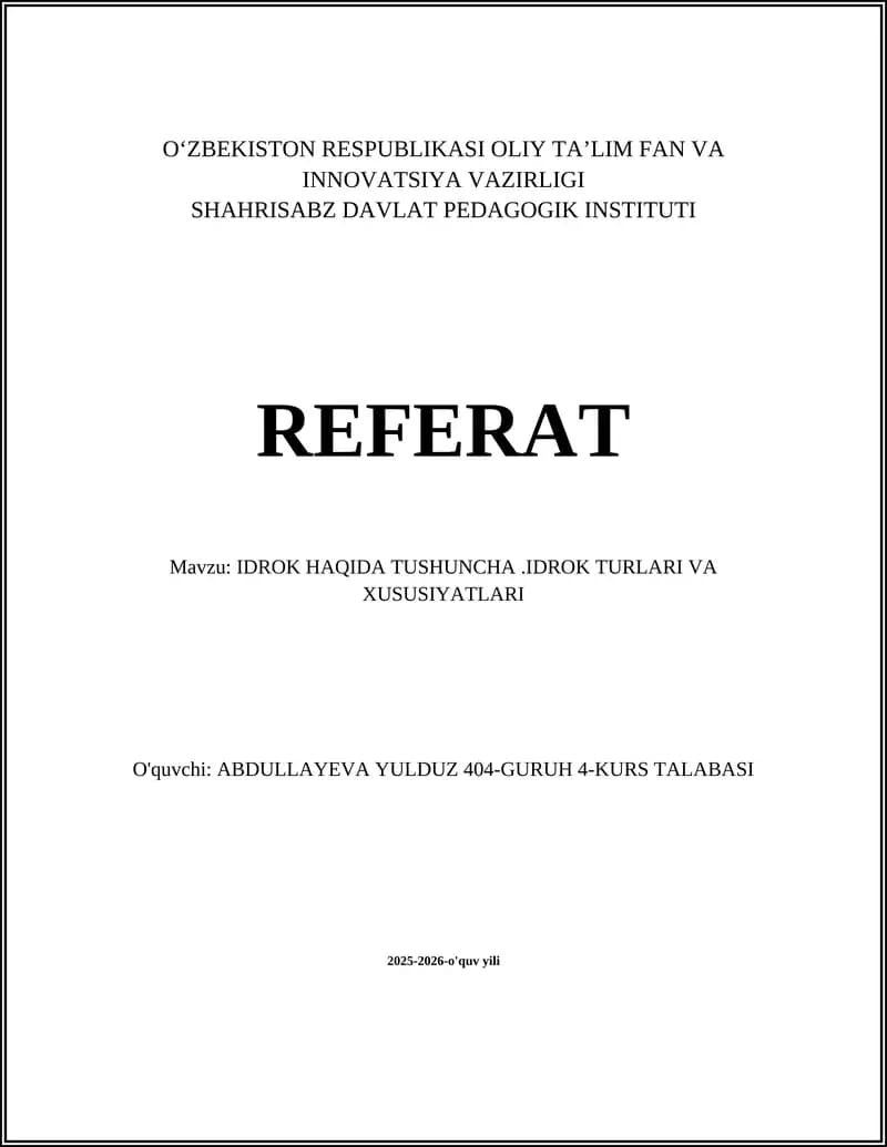 IDROK HAQIDA TUSHUNCHA
