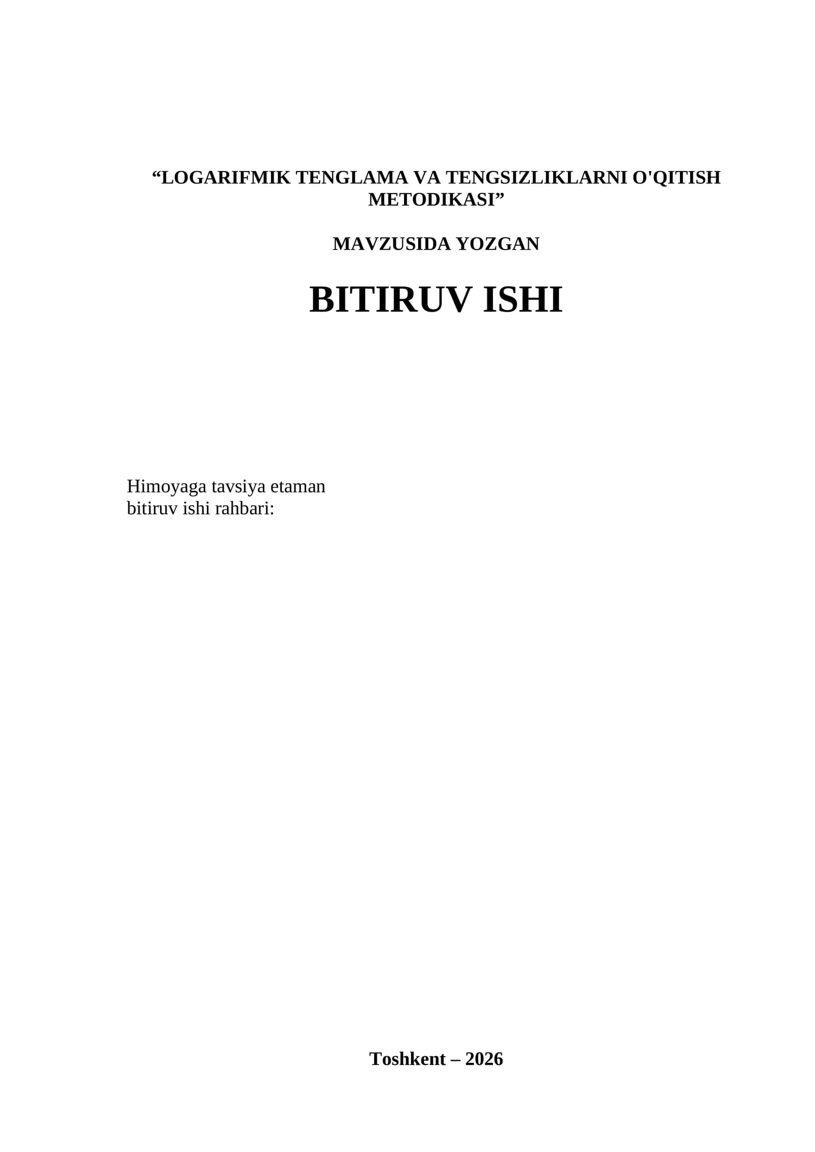 LOGARIFMIK TENGLAMA VA TENGSIZLIKLARNI OQITISH METODIKASI kurs ishi