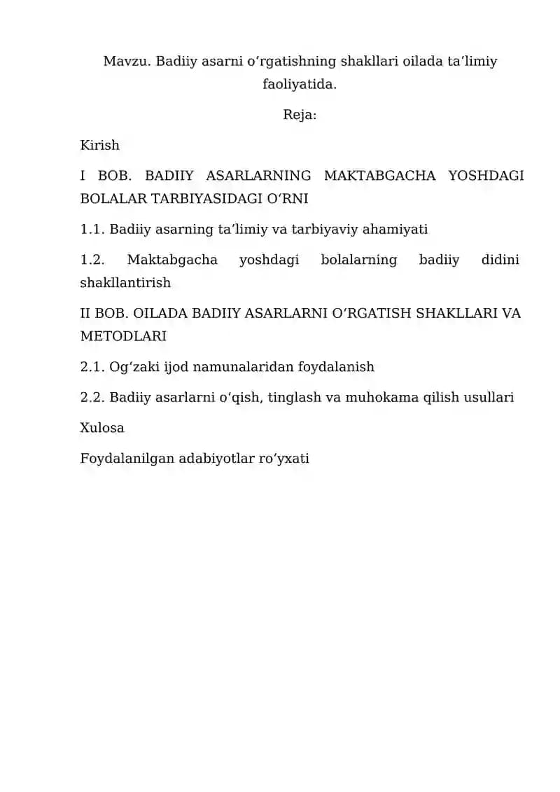 Badiiy asarlarni o‘rgatish shakllari va metodlari