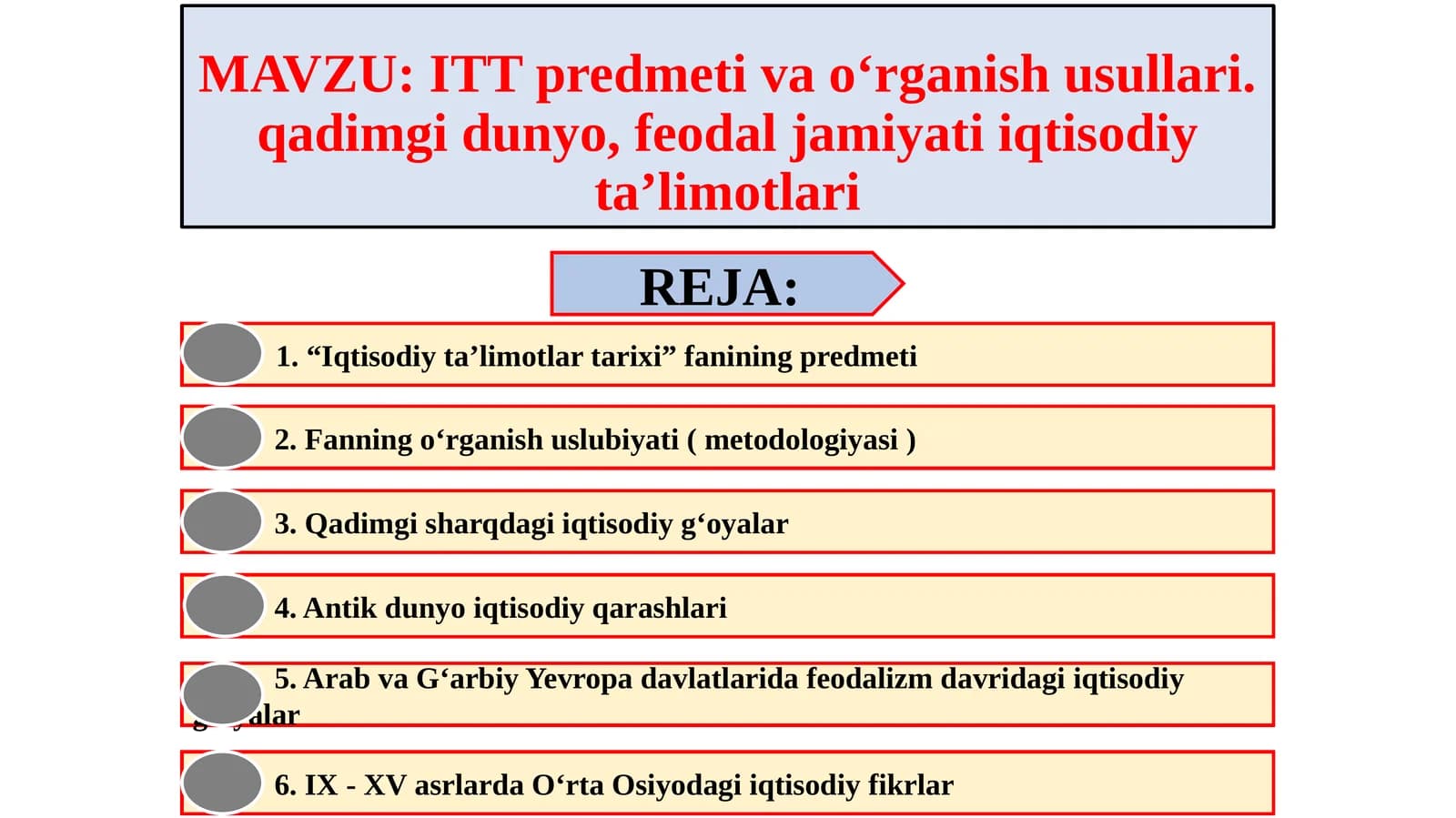 ITT predmeti va o‘rganish usullari.qadimgi dunyo,feodal jamiyati iqtisodiy ta’limotlari