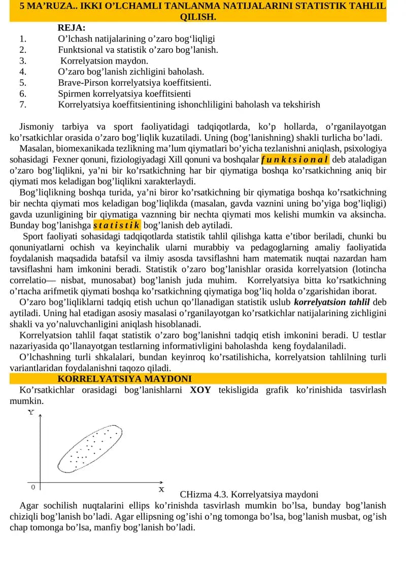 IKKI O’LCHAMLI TANLANMA NATIJALARINI STATISTIK TAHLIL QILISH