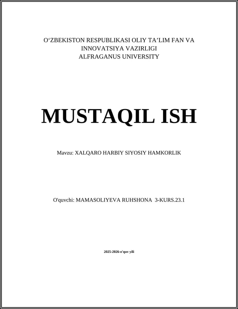 XALQARO HARBIY SIYOSIY HAMKORLIK