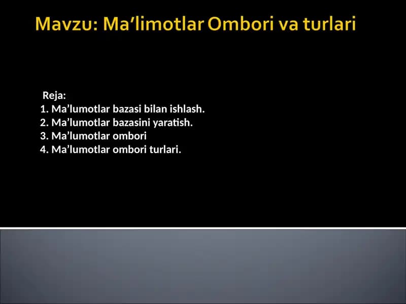 Maʼlumotlar ombori va turlari