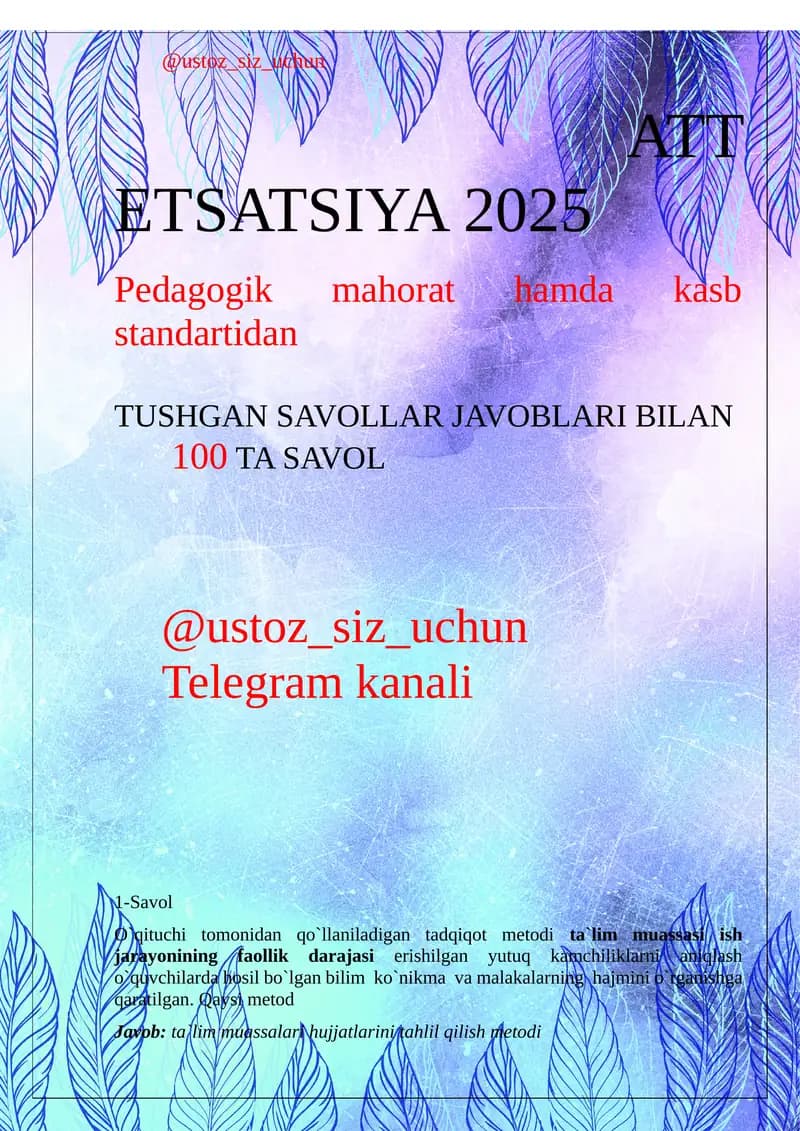 TUSHGAN SAVOLLAR JAVOBLARI BILAN