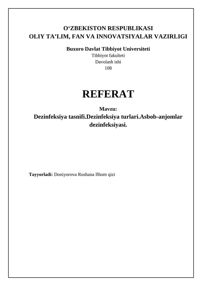 Dezinfeksiya tasnifi
