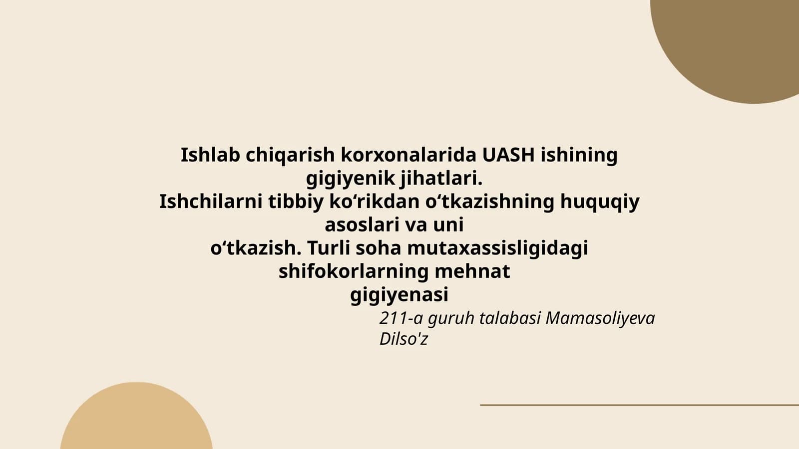 UASH ishining gigiyenik jihatlari
