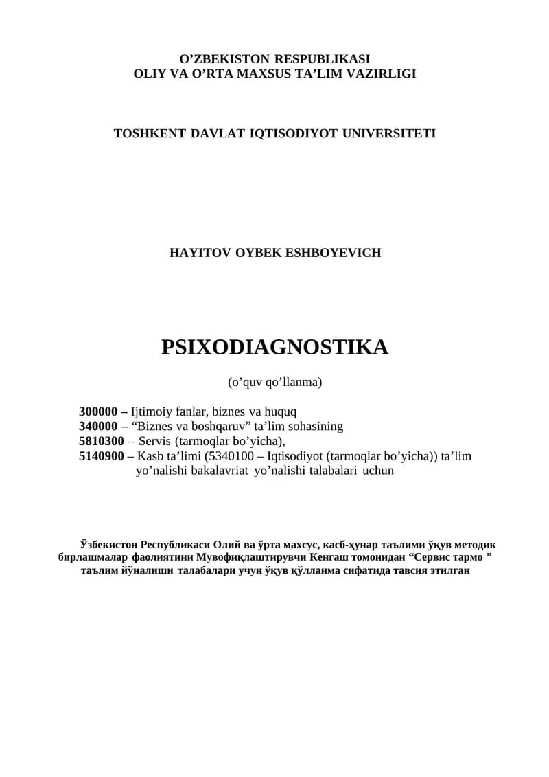 PSIXODIAGNOSTIKA (o’quv qo’llanma)
