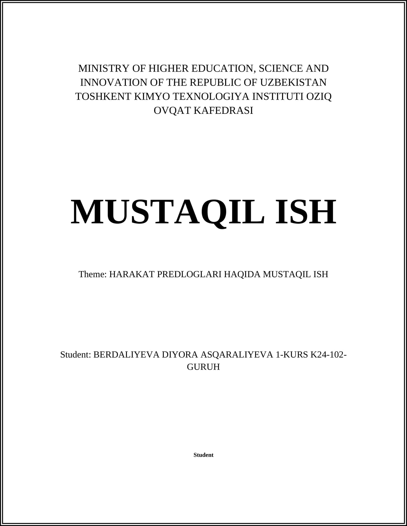 HARAKAT PREDLOGLARI HAQIDA MUSTAQIL ISH
