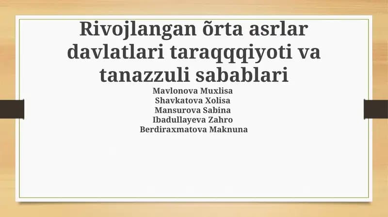 Rivojlangan O'rta Asr Davlatlarining Taqqosiy Tahlili