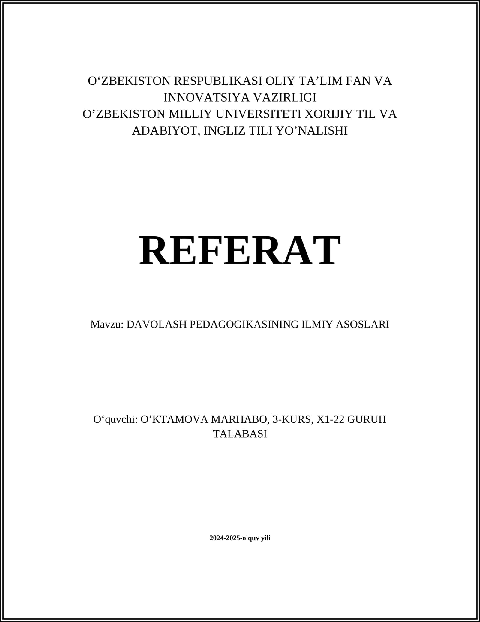 Davolash Pedagogikasining Ilmiy Asoslari